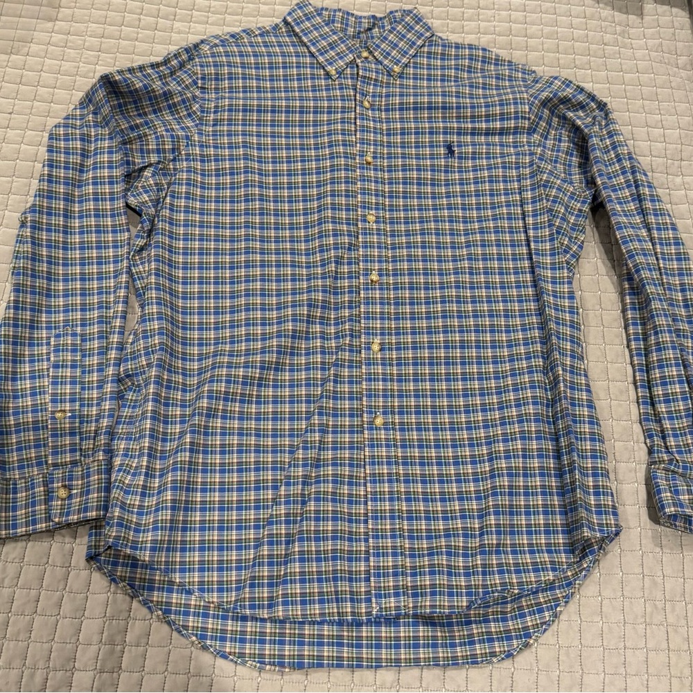 Ralph Lauren Men's Blue and Yellow Checkered Shirt